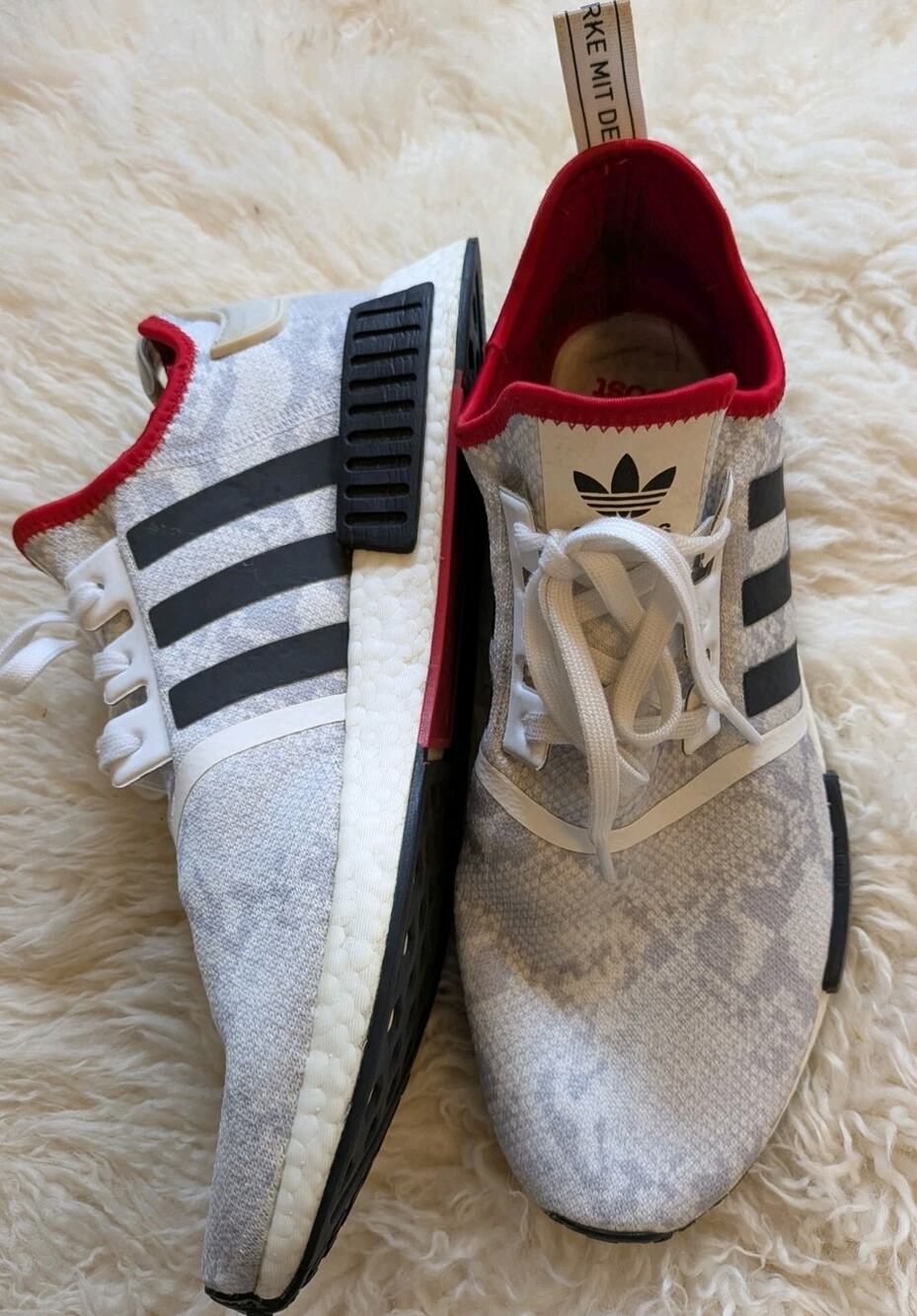 Size 13 Adidas NMD R1 STLT White Black Scarlet Mens FV3874 Boost